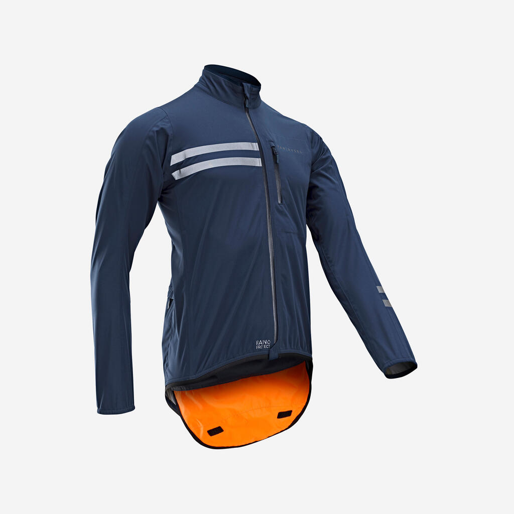 CHAQUETA IMPERMEABLE CICLISMO DE HOMBRE RUTA AZUL MARINO RC500