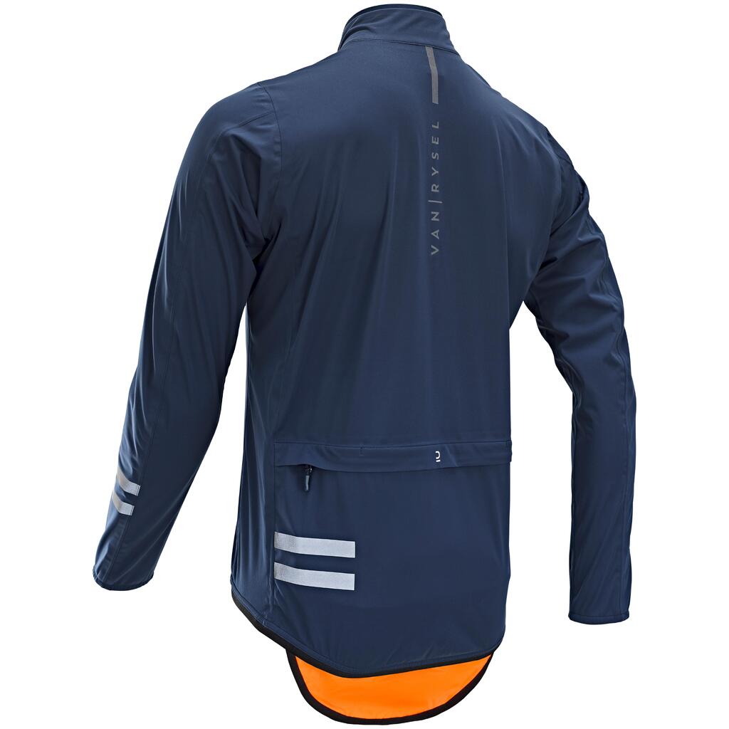 CHAQUETA IMPERMEABLE CICLISMO DE HOMBRE RUTA AZUL MARINO RC500