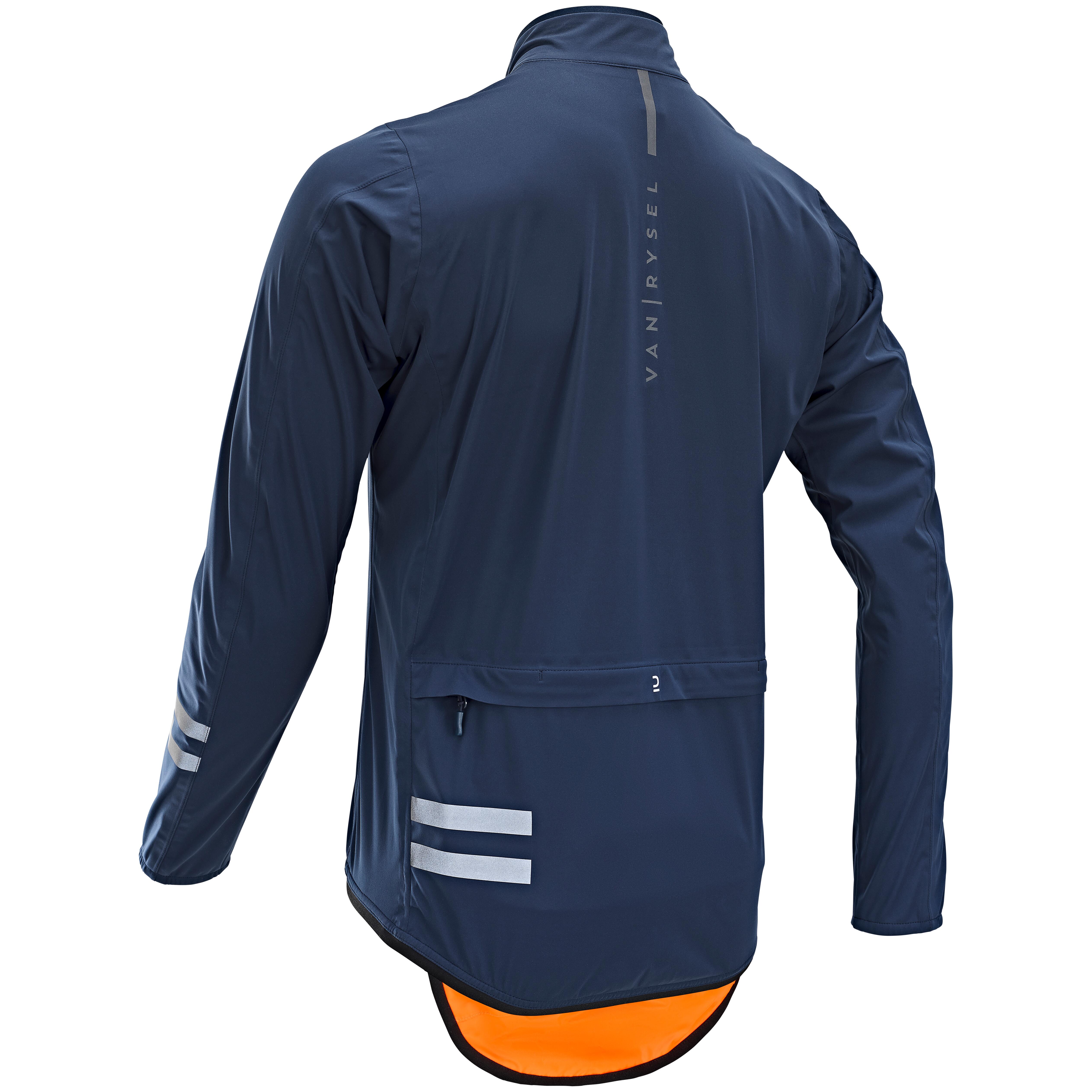 Men s Long Sleeved Showerproof Road Cycling Jacket RC 500 Navy