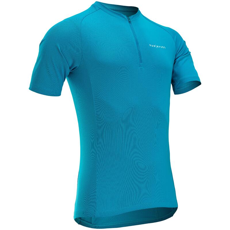 FIETSSHIRT MET KORTE MOUWEN VOOR HEREN ZOMER ESSENTIAL BLAUW