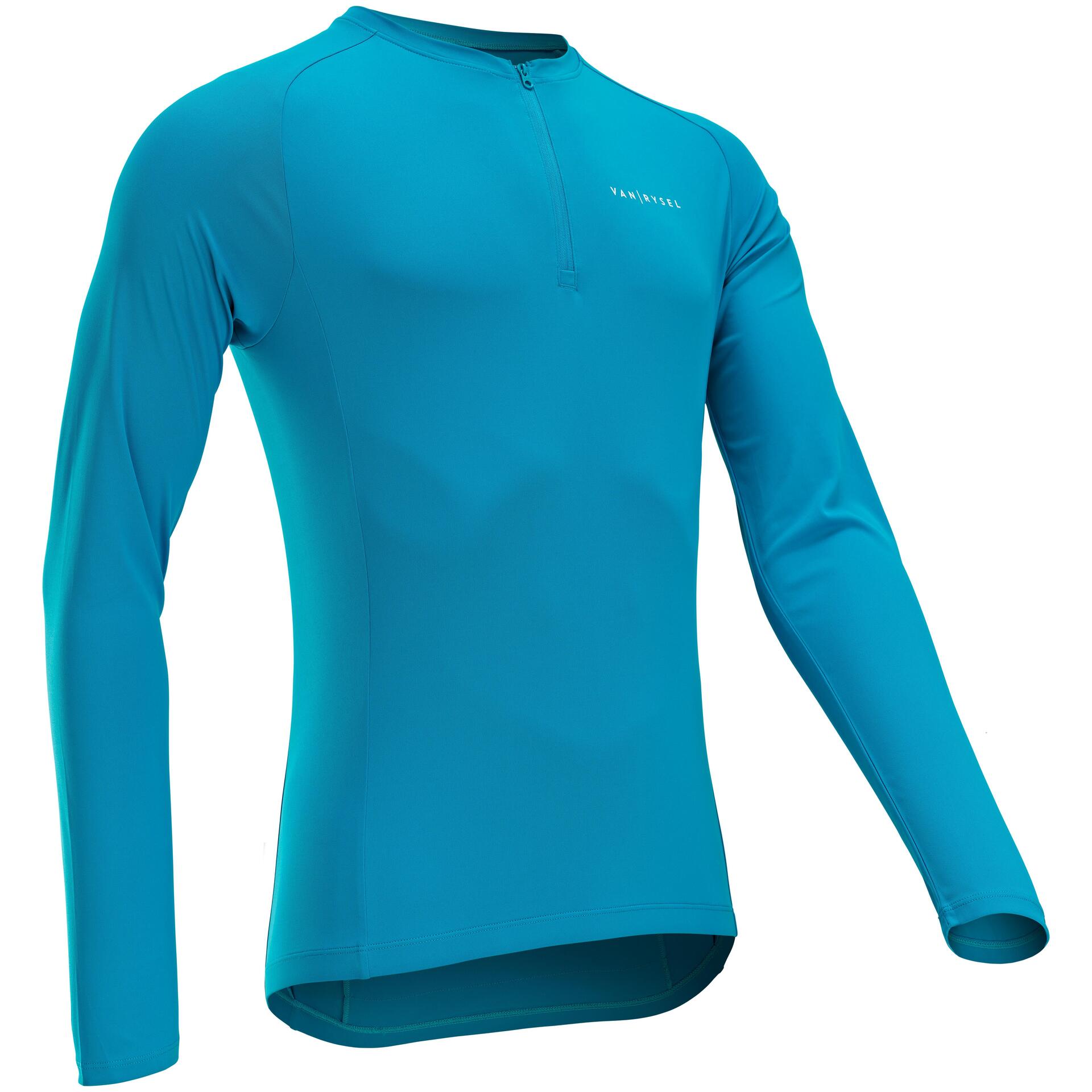 Men's Anti-UV Long-Sleeved Road Cycling Summer Jersey Essential Blue