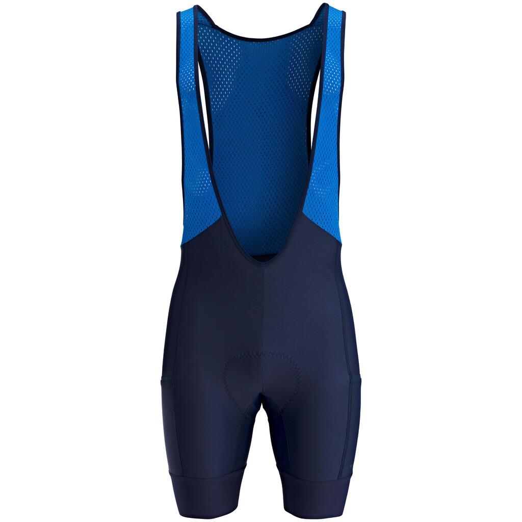 Licras de Ciclismo Carretera RC500 Hombre Azul Marino Tirantes 2 Bolsillos
