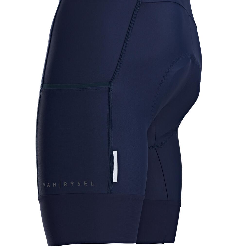 Licras de Ciclismo Carretera RC500 Hombre Azul Marino Tirantes 2 Bolsillos