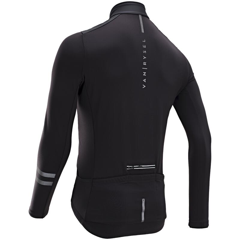 FIETSSHIRT MET LANGE MOUWEN VOOR HEREN RC500 SHIELD TUSSENSEIZOEN ZWART