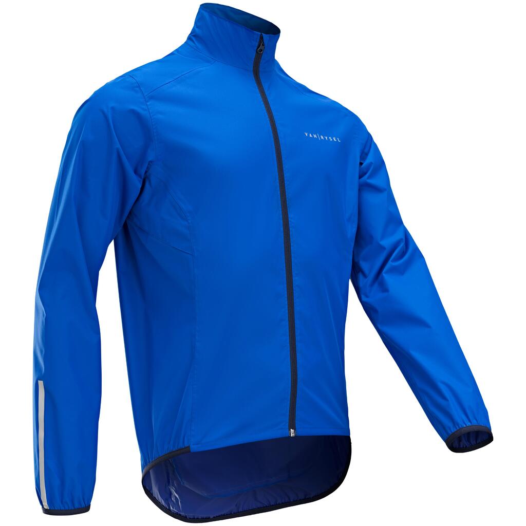 Pánska cyklistická bunda do dažďa RC100 s dlhým rukávom modrá