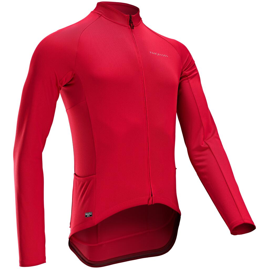 Jersey Ciclismo Carretera rojo para hombre Manga Larga Verano anti-UV RC 100