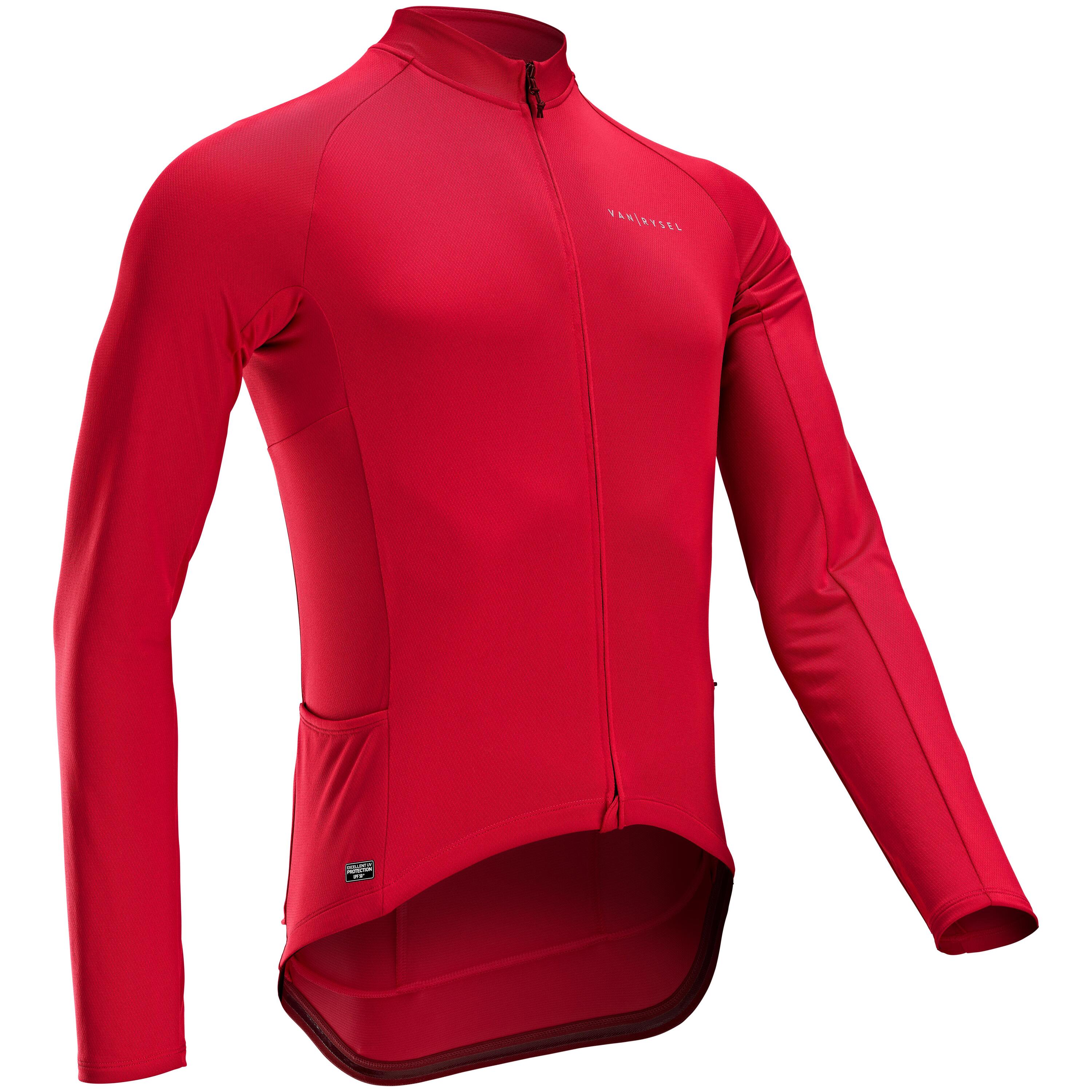 Men's Anti-UV Long-Sleeved Road Cycling Summer Jersey RC100 - Red 3/7