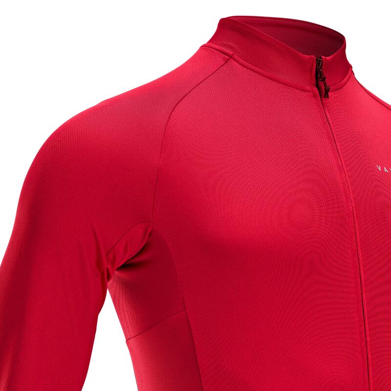 MAILLOT VELO ROUTE MANCHES LONGUES ETE ANTI UV HOMME - RC100 ROUGE
