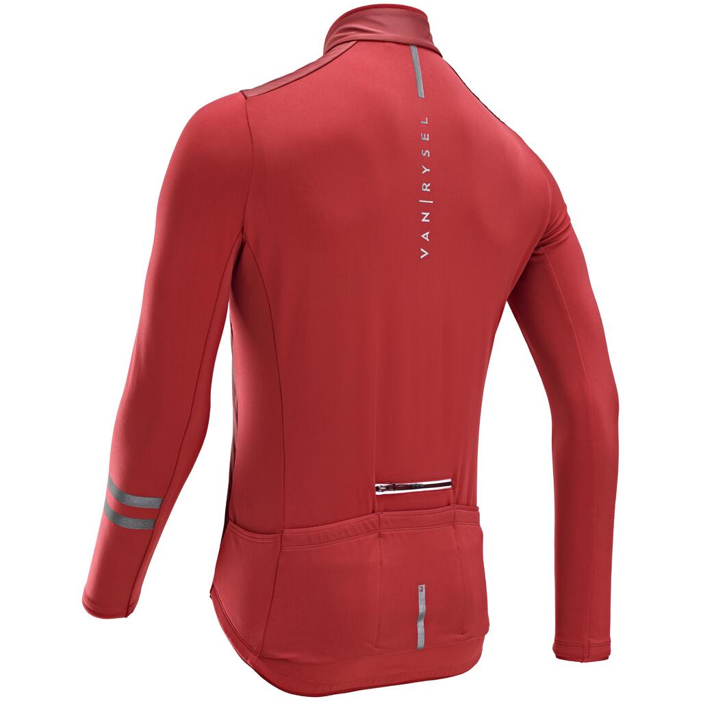 Men's Mid-Season Long-Sleeved Road Cycling Jersey RC500 - Shield Burgundy