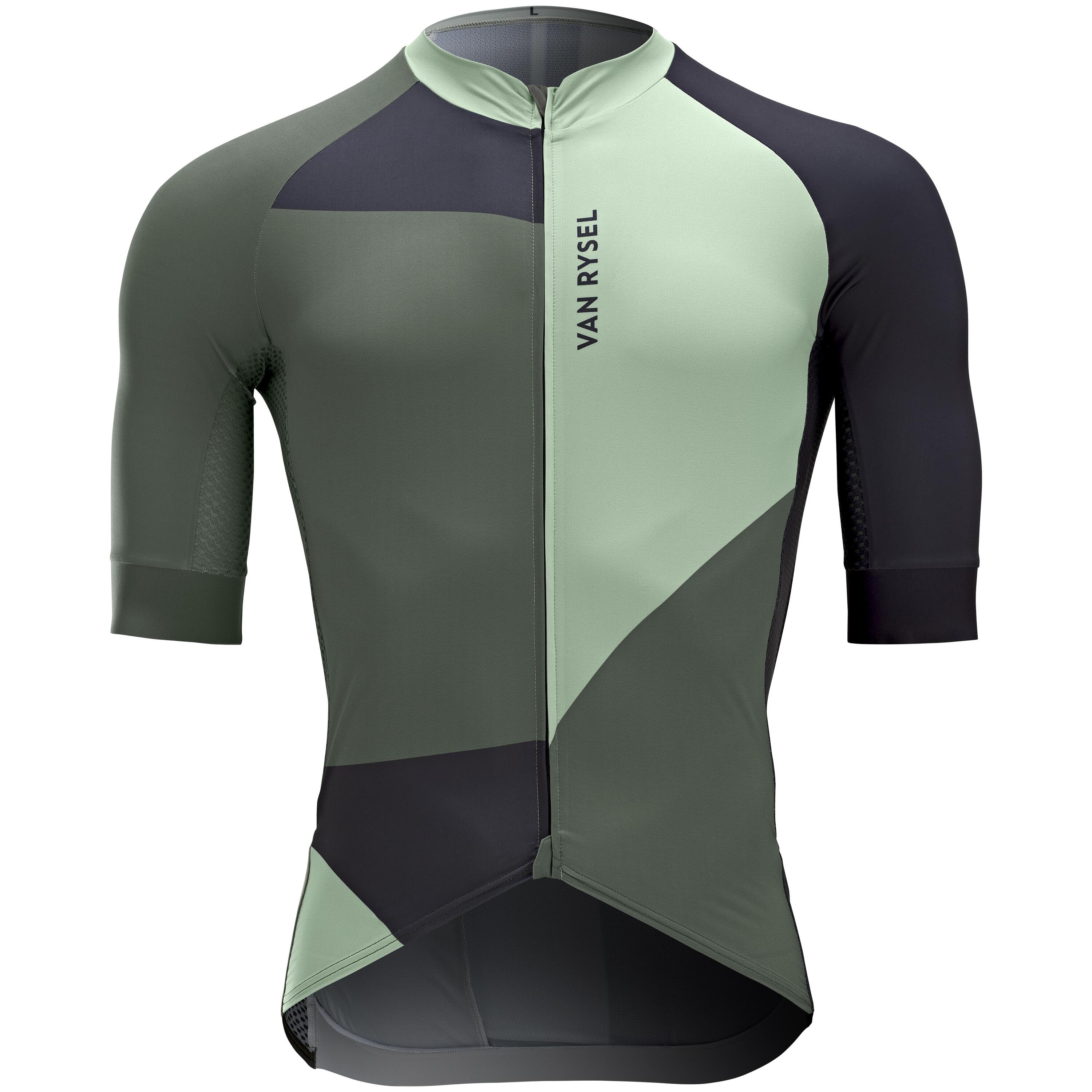 VAN RYSEL Men's Short-Sleeved Road Cycling Summer Jersey Racer Color Block - Sage Grey