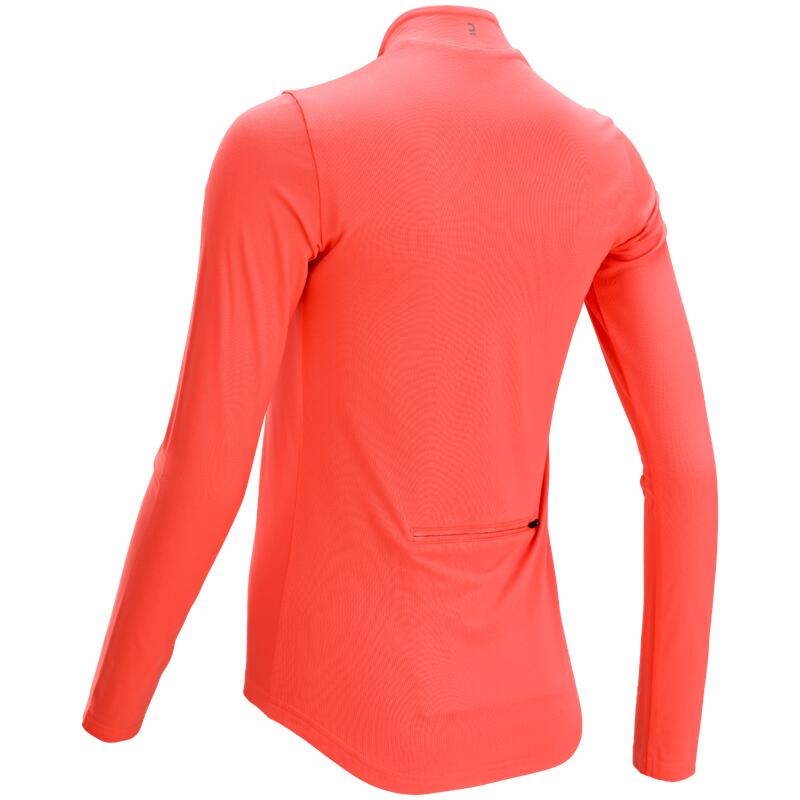 Maglia maniche lunghe ciclismo donna 100 corallo