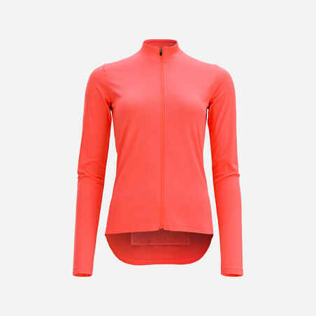 Women's Long-Sleeved Road Cycling Jersey 100 - Coral