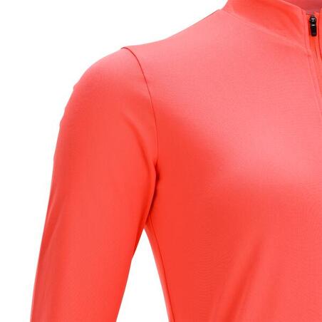 Koralna ženska biciklistička majica dugih rukava 100