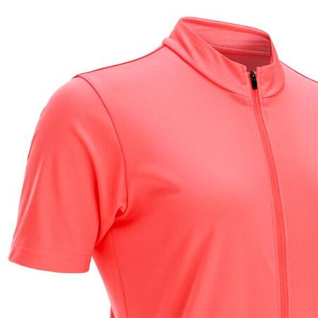 Джерсі жіноче 100 з коротким рукавом для велоспорту коралове