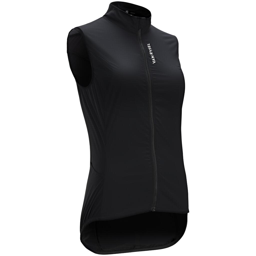 Chaleco Ciclismo Carretera Ultralight Mujer Negro Rompevientos