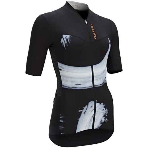 
      Moteriški trumparankoviai dviratininko marškinėliai „Racer“, juodi šukuoti
  