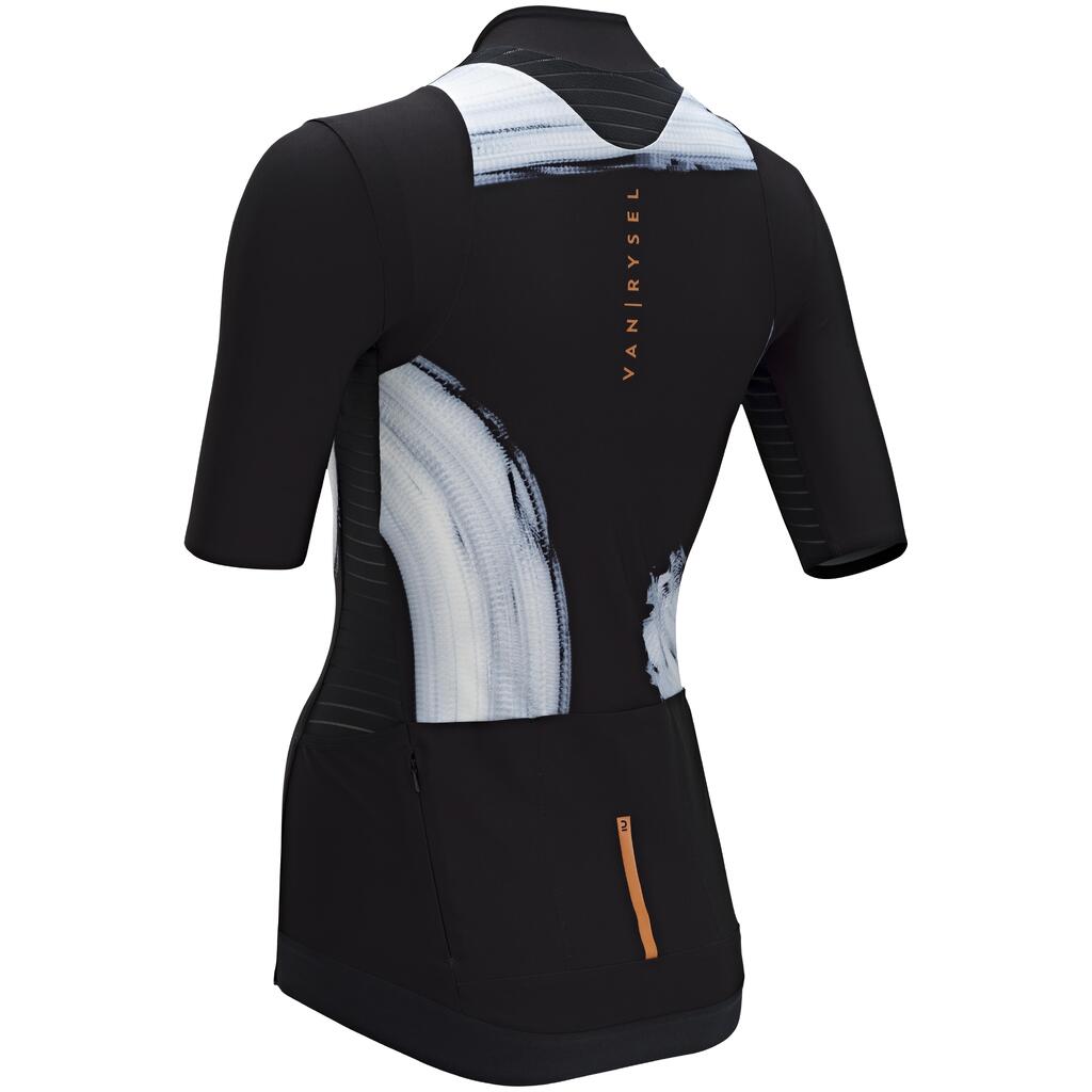 Women's Short-Sleeved Road Cycling Jersey Racer - Black Brush