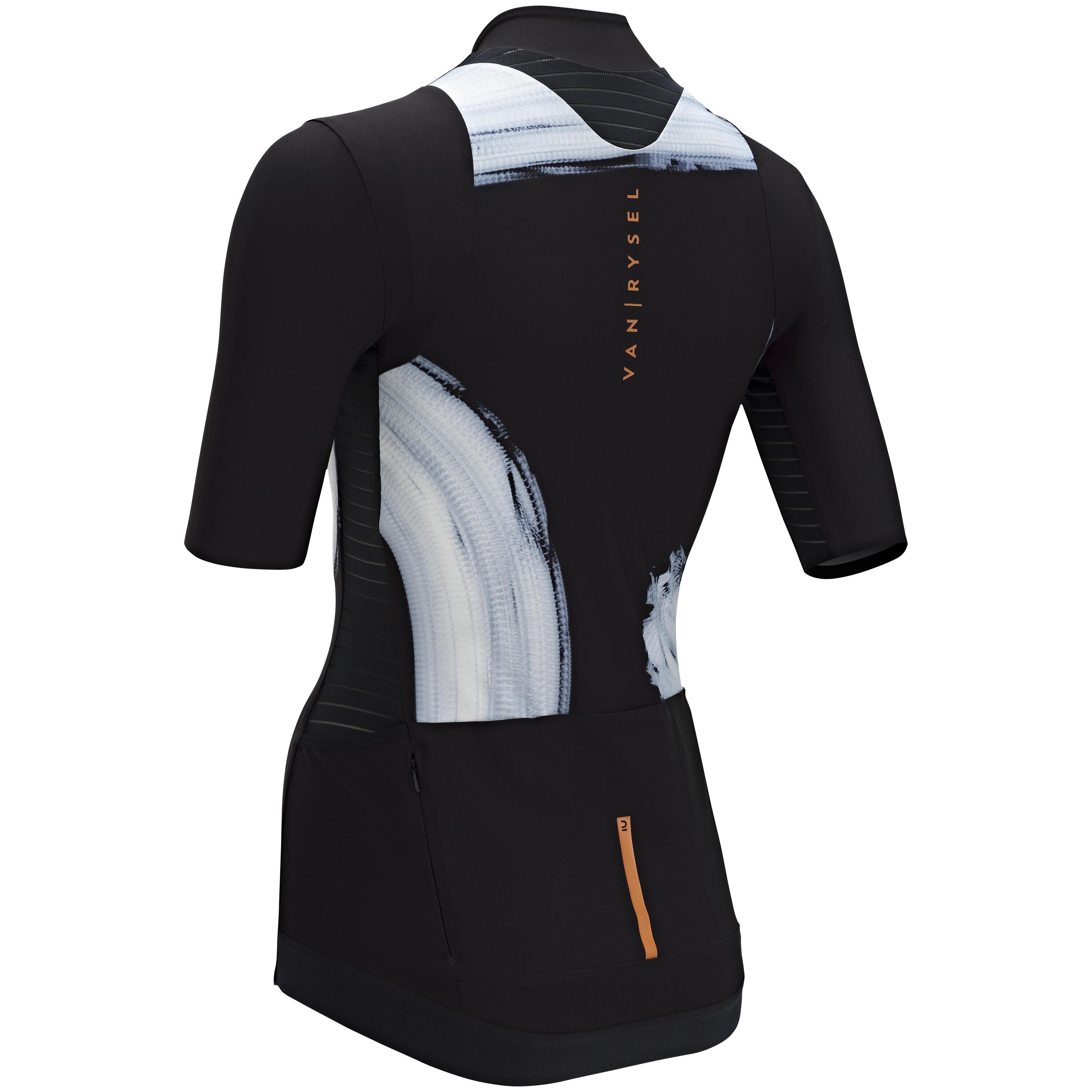 Women's Short-Sleeved Road Cycling Jersey Racer - Black Brush 2/6