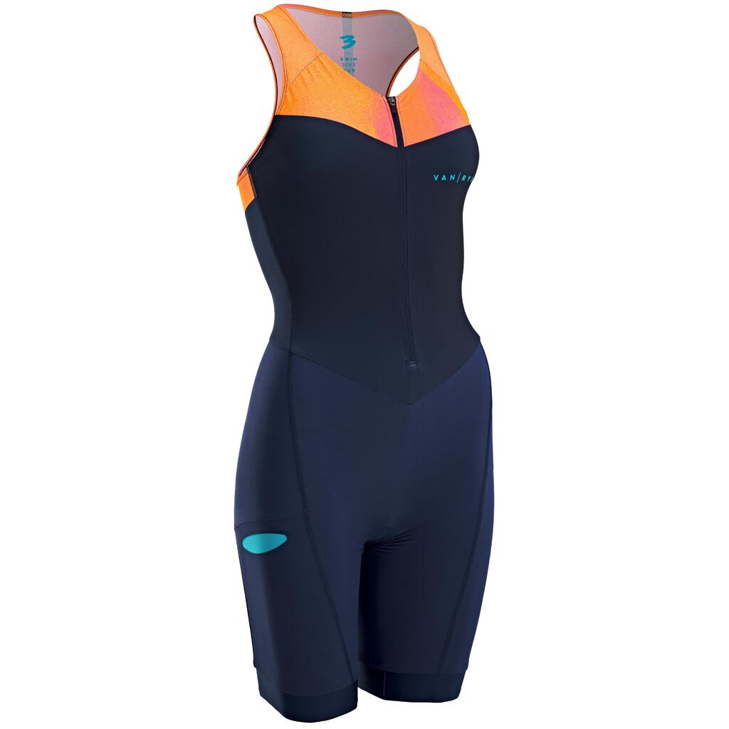 WOMEN'S SHORT-DISTANCE TRIATHLON TRISUIT - NAVY/ORANGE