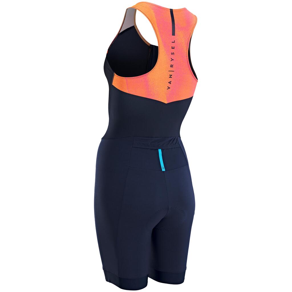 WOMEN'S SHORT-DISTANCE TRIATHLON TRISUIT - NAVY/ORANGE