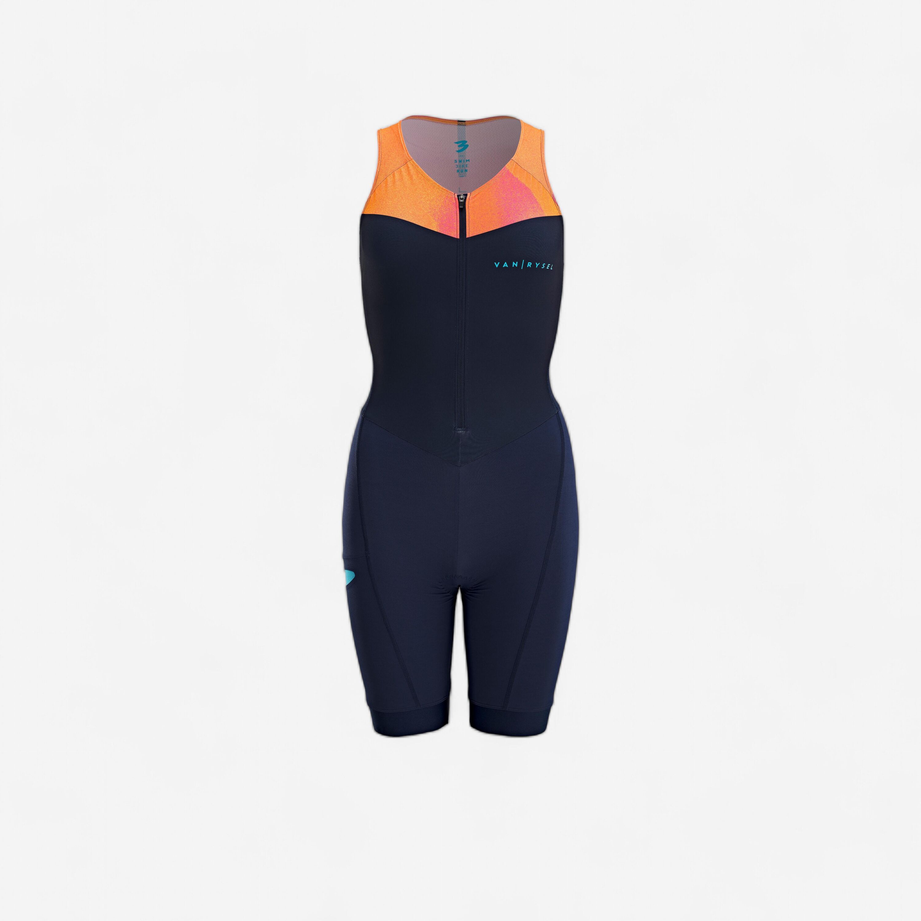 VAN RYSEL WOMEN'S SHORT-DISTANCE TRIATHLON TRISUIT - NAVY/ORANGE