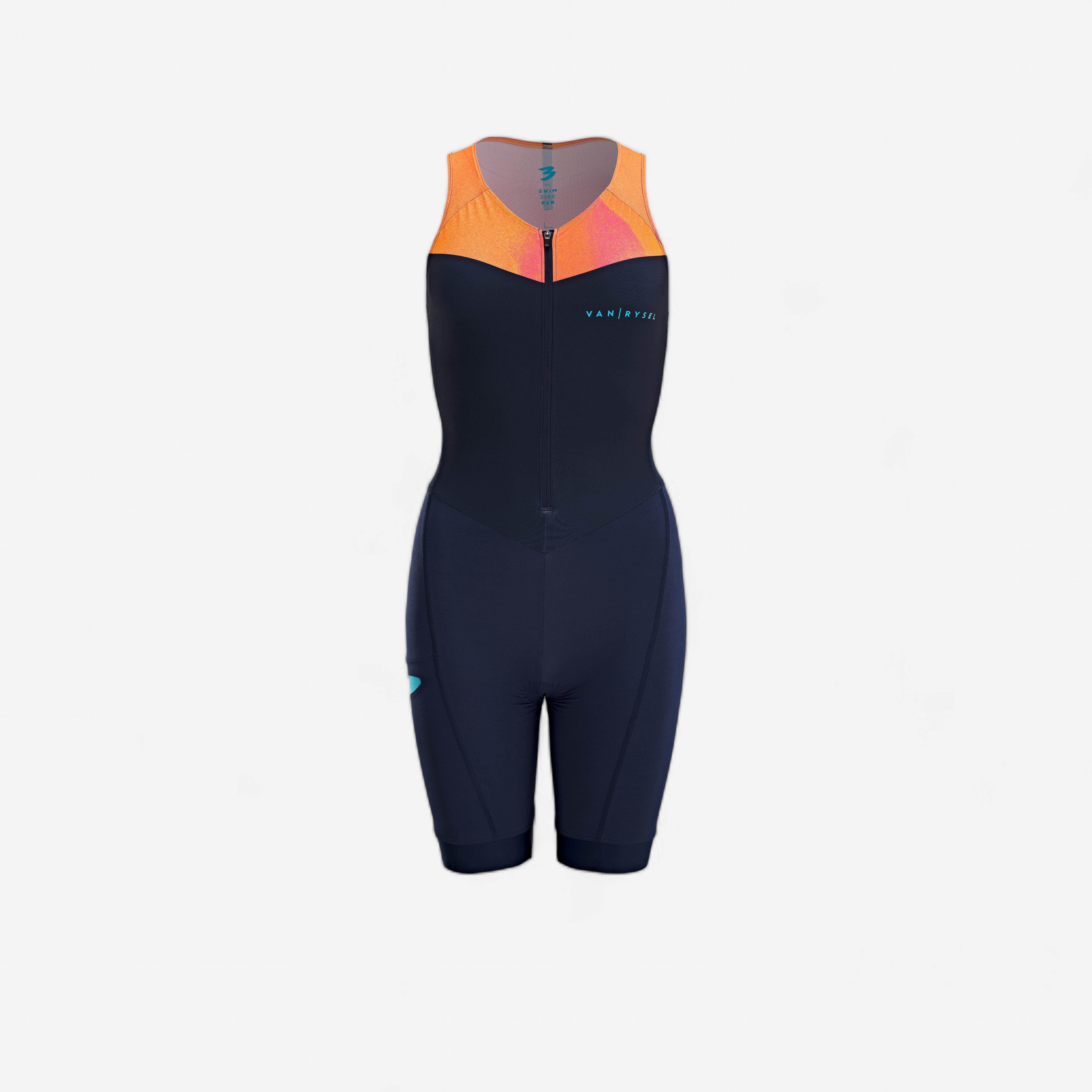 Van Rysel - Combinaison Triathlon Trifonction Sd Femme Courte Distance Navy Orange - Trifonction - Velos Et Equipements Route - Bleu-orange - 38 S -