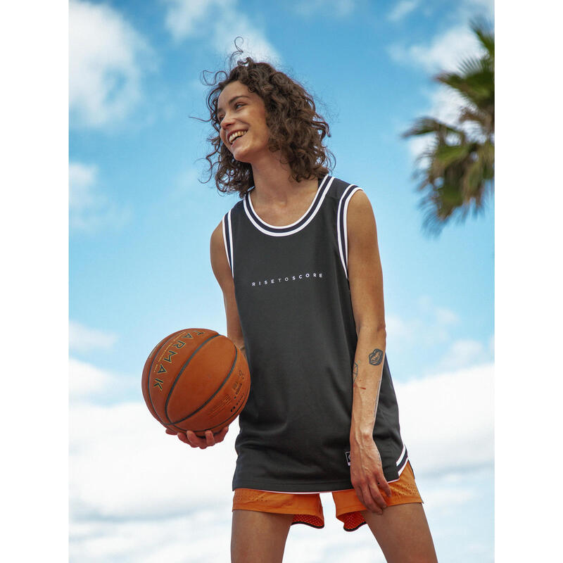 Damen/Herren Basketball Trikot ärmellos - T500 schwarz/weiss