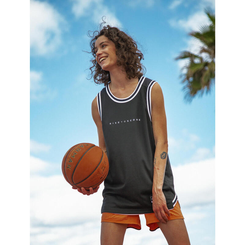 Men's/Women's Reversible Sleeveless Basketball Jersey T500 - Black/White