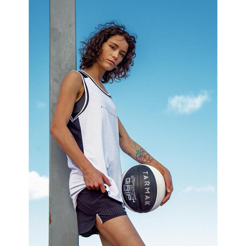 Maillot de Basketball sans manche réversible Adulte - T500 noir blanc