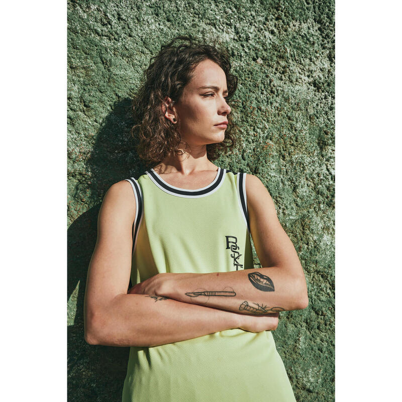 MAILLOT BASKETBALL SANS MANCHE REVERSIBLE HOMME/FEMME - T500 NOIR CITRON