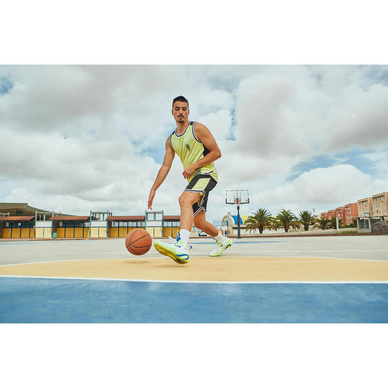 Men's/Women's Reversible Sleeveless Basketball Jersey T500 - Black/Lemon