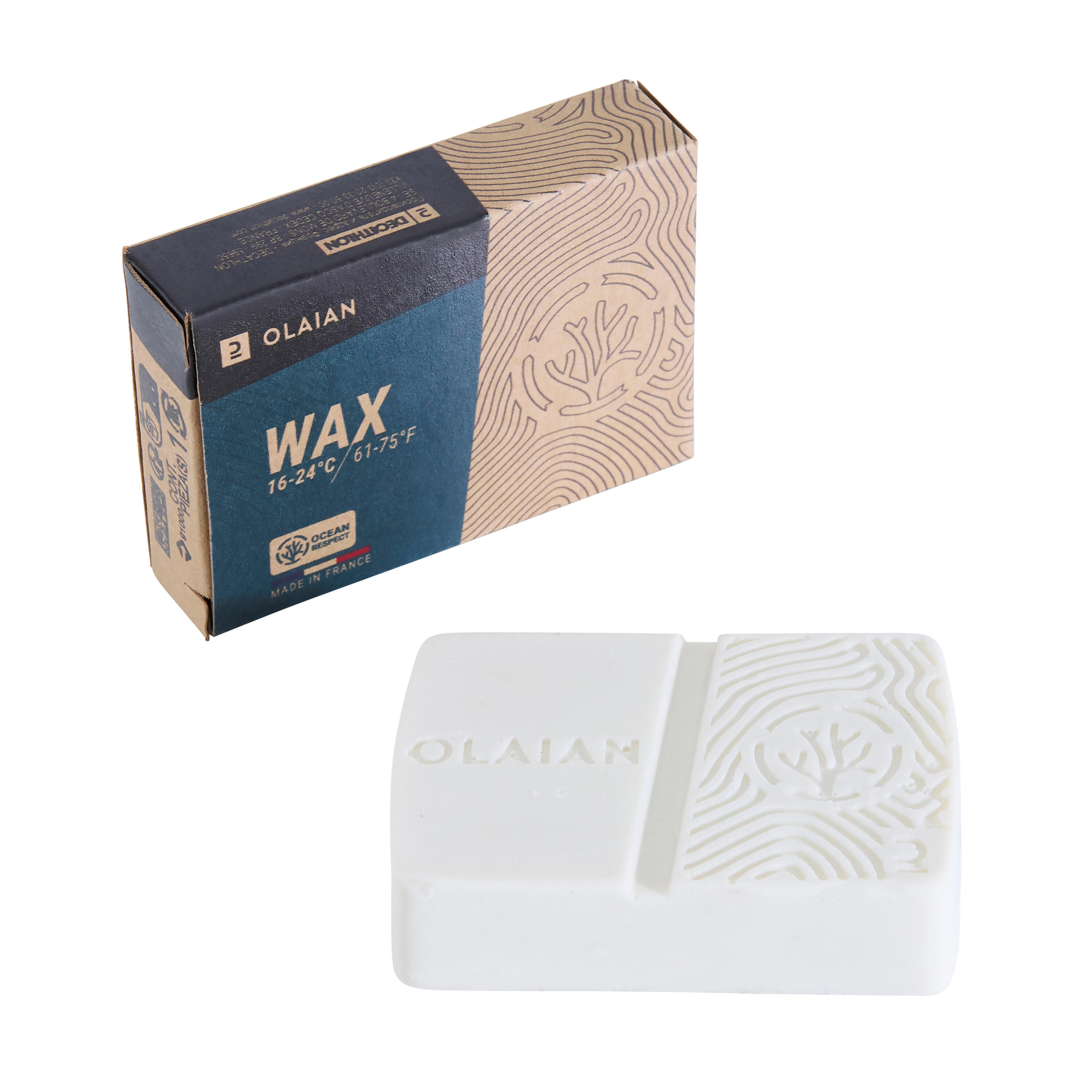 Surf wax of natural origin for temperate water from 16 to 24 °C. 2/6