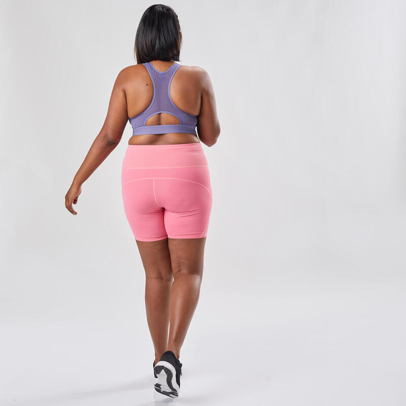 Shorts hoher Bund figurformend Fitness Cardio Damen rosa