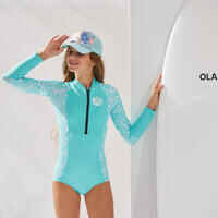 One-piece long-sleeved swimsuit turquoise