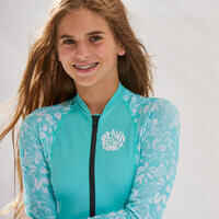 One-piece long-sleeved swimsuit turquoise