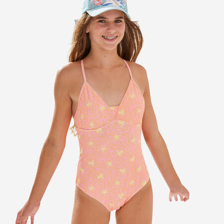 MAILLOT DE BAIN 1 PIECE TRIANGLE FILLE 500 ORANGE