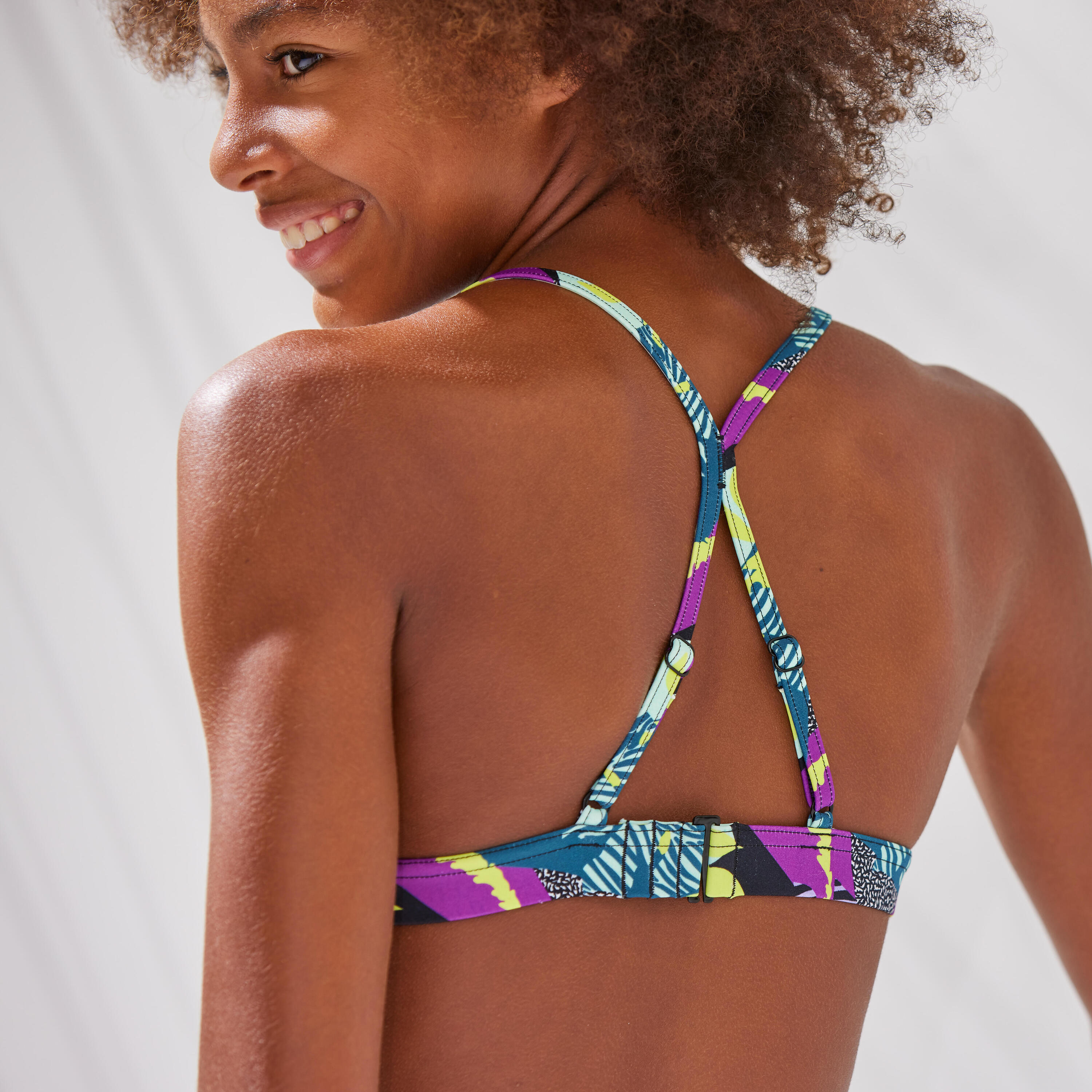 GIRL'S SURFING SWIMSUIT TRIANGLE TOP LIZY 500 BLACK 4/4