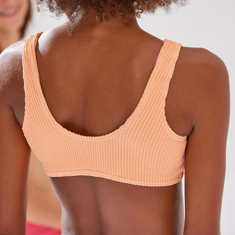 Bikinitop voor meisjes Lana 500 gestructureerde stof high neck meloenkleur