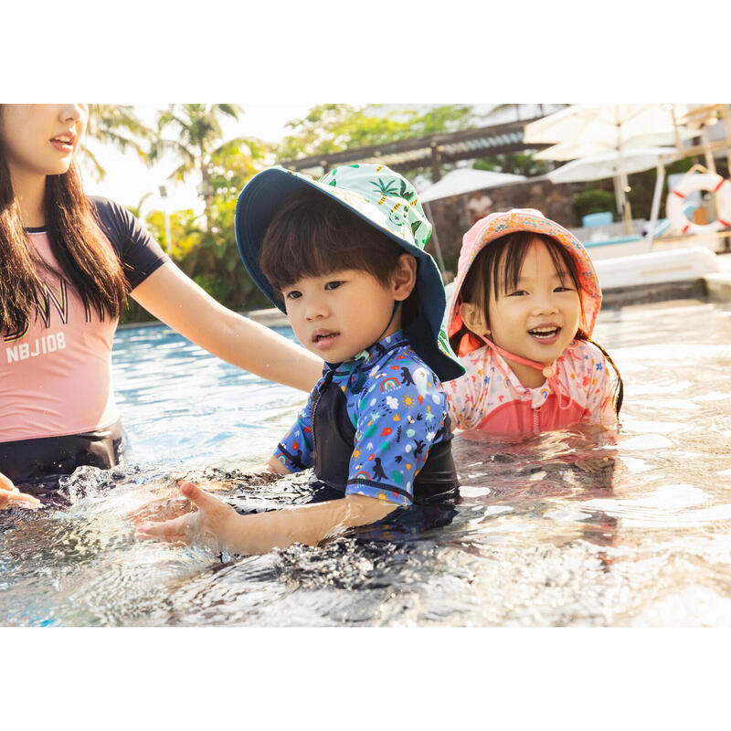 Pink print baby's short-sleeved shorty swimsuit