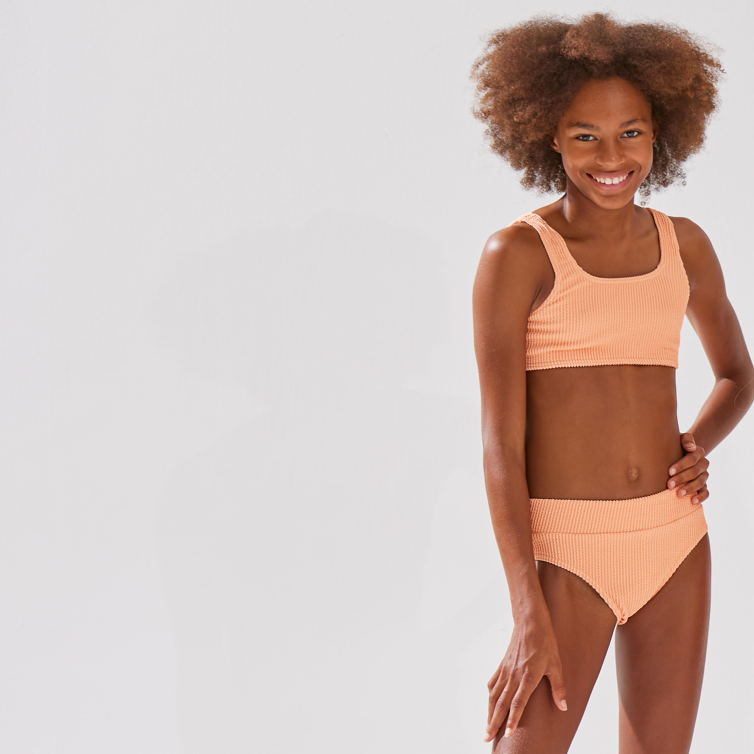 HAUT DE MAILLOT DE BAIN BRASSIERE TEXTURE LANA FILLE 500 MELON 5/5