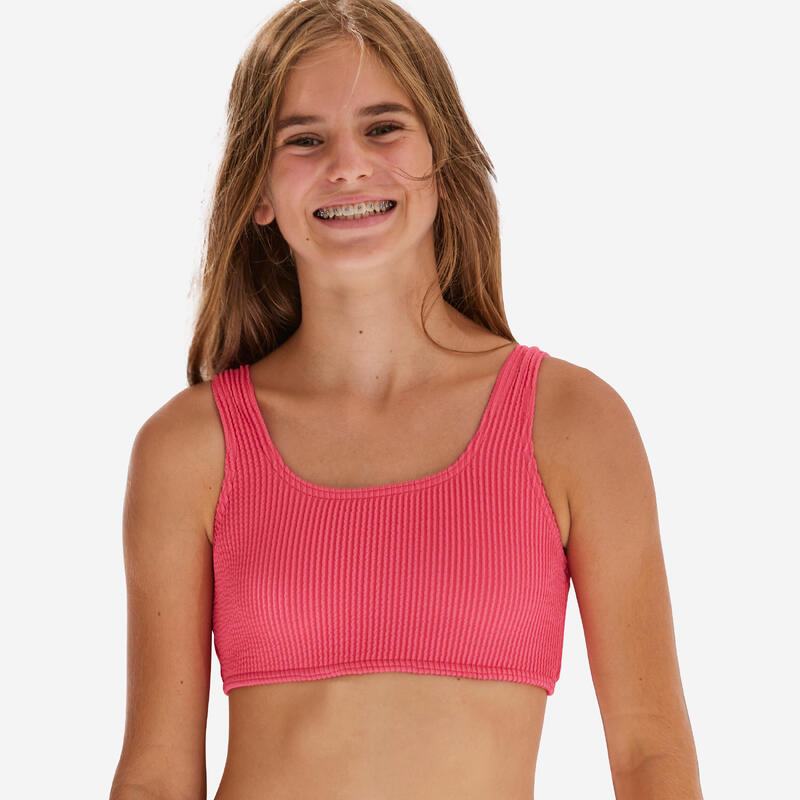 Bikinitop voor surfen meisjes Lana 500 gestructureerde stof lavendel
