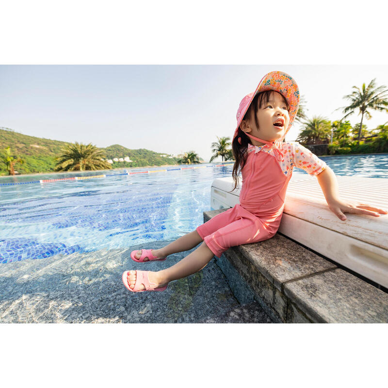 Pink print baby's short-sleeved shorty swimsuit