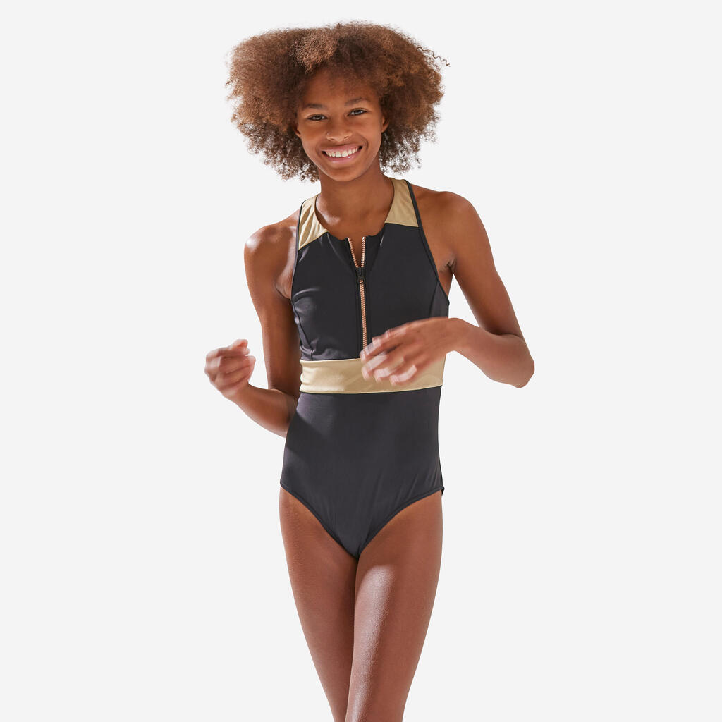 Girl's 1-piece swimsuit - 900 Calysta shiso black