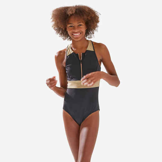 
      GIRL'S ONE-PIECE CALYSTA SWIMSUIT 900 BLACK GOLD
  