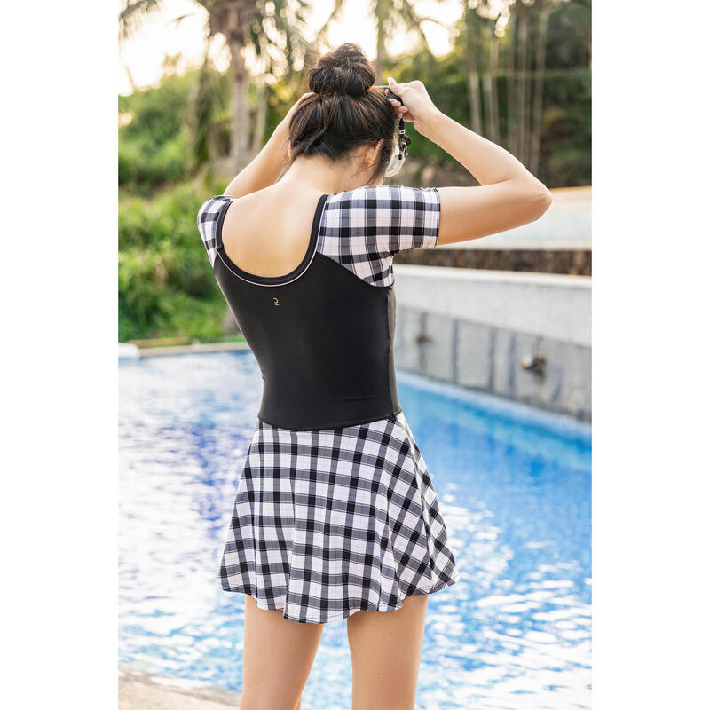 Women's Una one-piece short-sleeved swimsuit with skirt SWIM BLACK