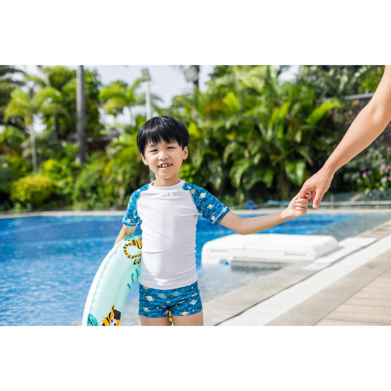 Boy's swimsuit two-piece shorty white/turquoise