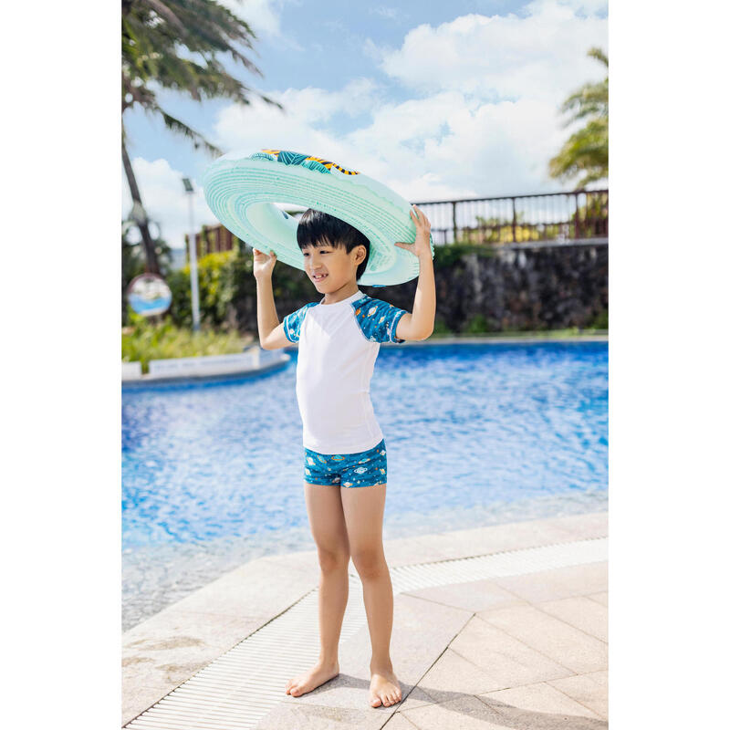 Boy's swimsuit two-piece shorty white/turquoise