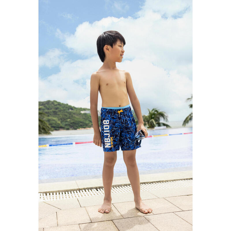 Boys’ Swimming Shorts 100 Long -ALL SDINO BLUE