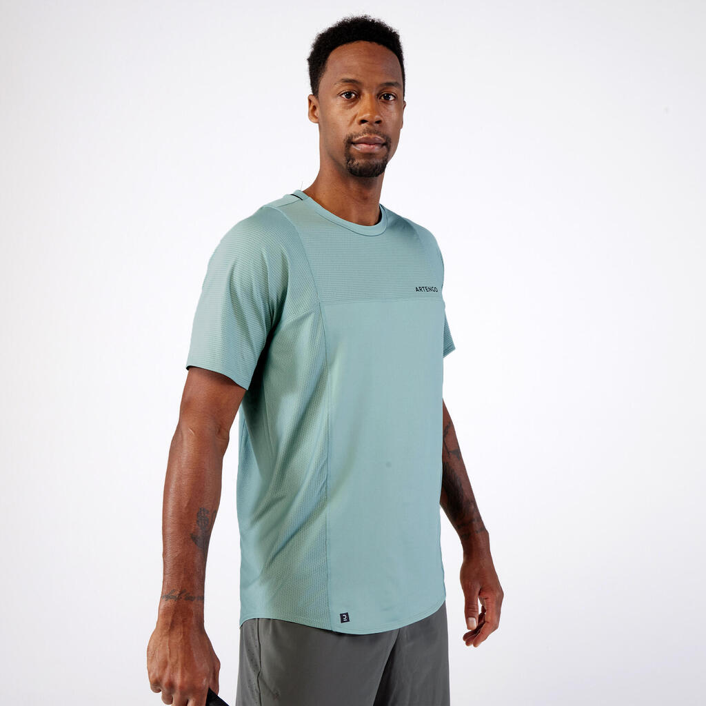 Camiseta manga corta de tenis hombre Gaël Monfils - Artengo DRY verde grisáceo