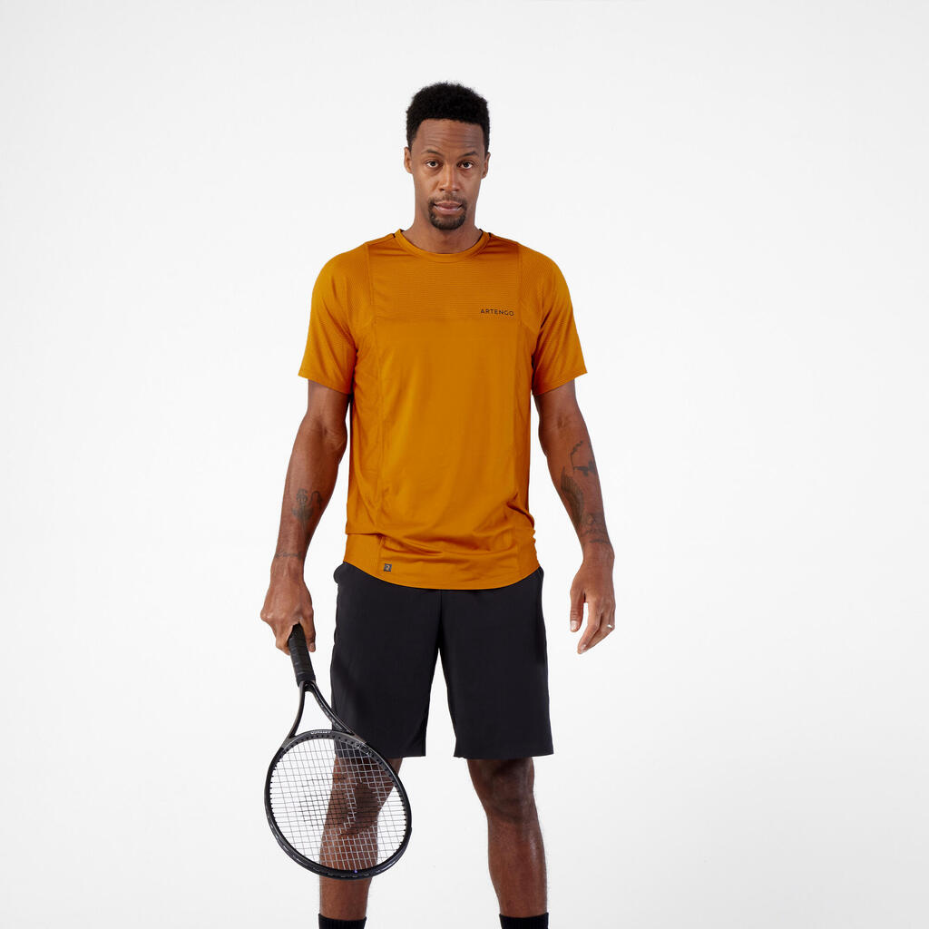 POLERA DE TENIS MANGA CORTA HOMBRE - ARTENGO DRY VERDE GRISÁCEO GAEL MONFILS